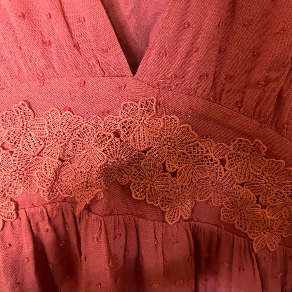 Lulus Dusty Rose Swiss Dot Lace Empire Waist Dress Size L - Picture 6 of 6